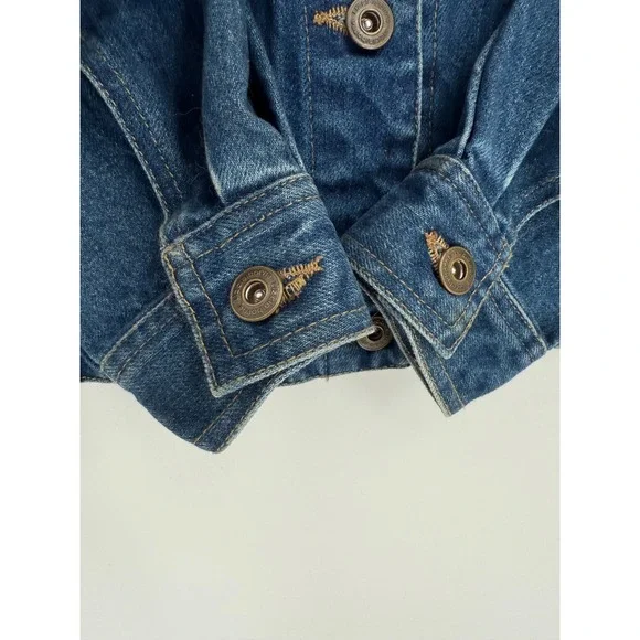 VintageLiz Claiborne Womens Embroidered Dark Denim Jacket Size Medium Cottage - Picture 5 of 10